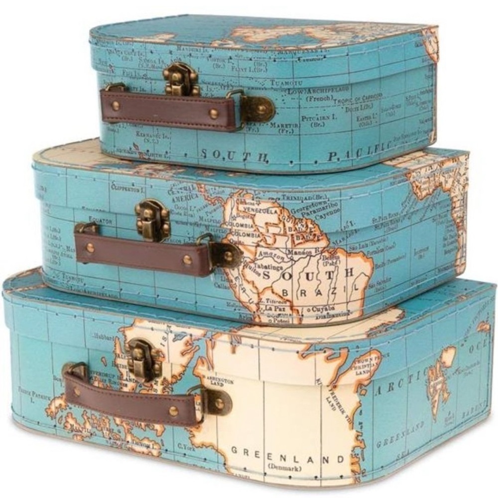 Jewelkeeper Paperboard Suitcases, Set of 3 – Vintage Decorative Storage Box